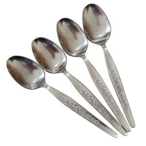 4 Elden Vintage Flower Teaspoon Spoon Stainless 6" Rose Midcentury Colonial Styl